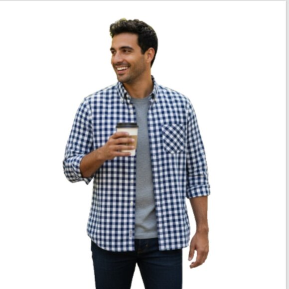Urban Pipeline Men's Shirt Sz S Blue White Check Button Front Long Sleeve EUC - Picture 1 of 12